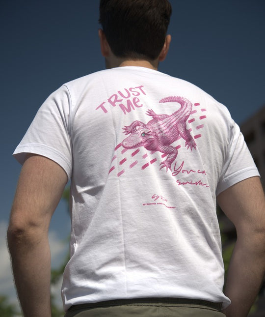 PINK CROCO - TRUST ME YOU CAN SWIM T-SHIRT Off-White