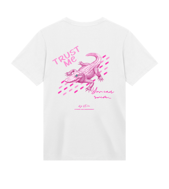 PINK CROCO - TRUST ME YOU CAN SWIM T-SHIRT Off-White